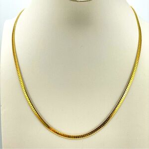 Stunning and Elegant Gold Tone Flat Herringbone Chain Necklace Made in Korea